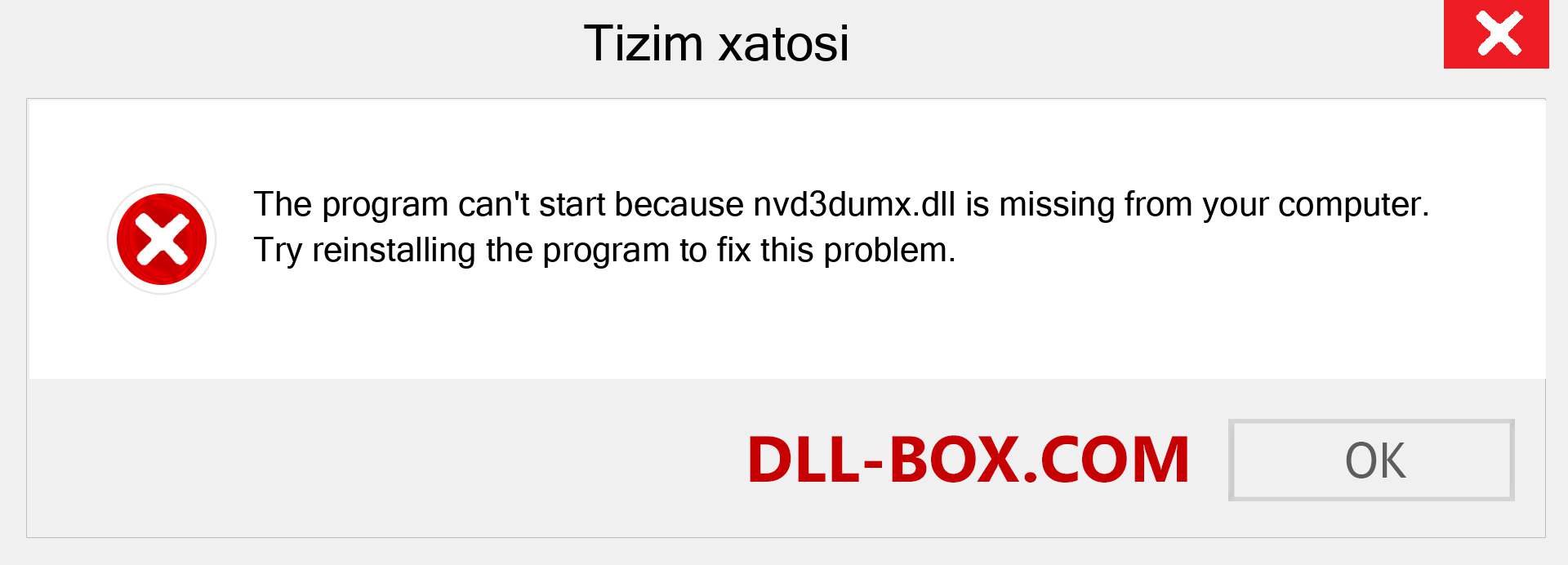 nvd3dumx.dll fayli yo'qolganmi?. Windows 7, 8, 10 uchun yuklab olish - Windowsda nvd3dumx dll etishmayotgan xatoni tuzating, rasmlar, rasmlar